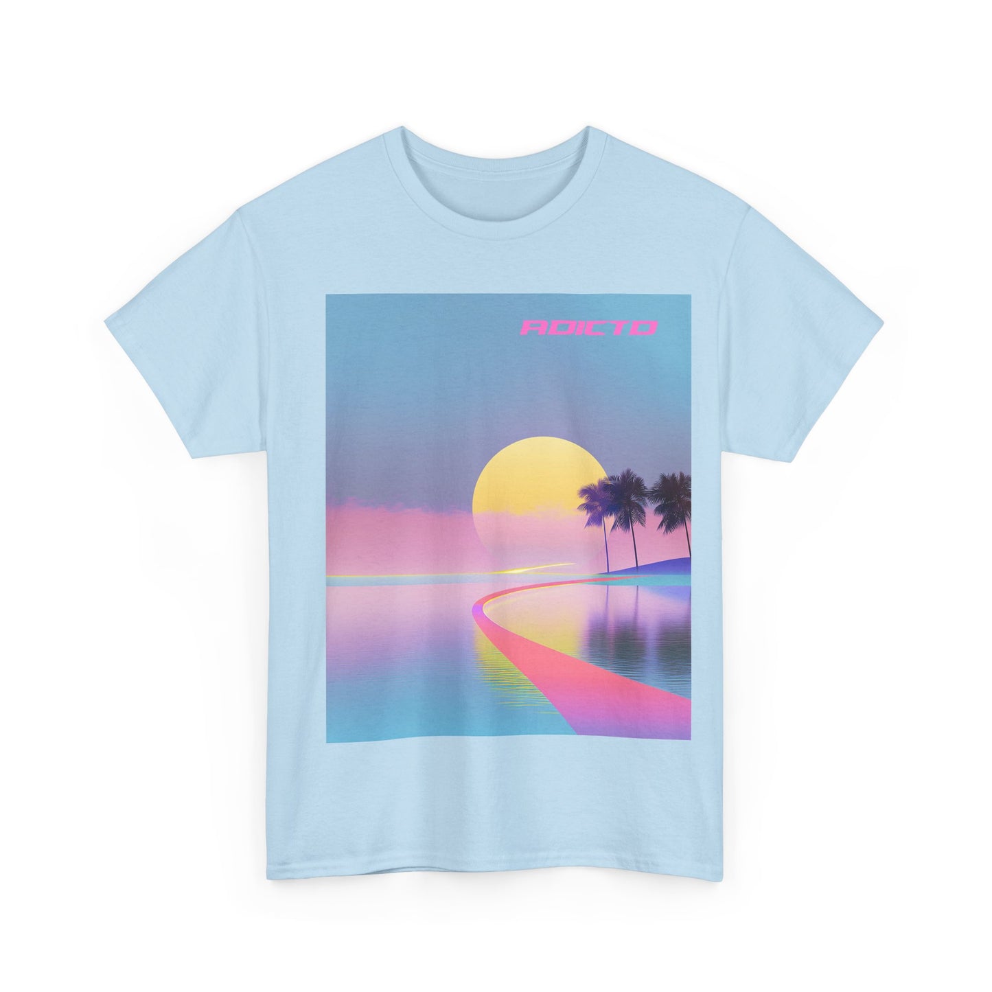 Retro Sunset Vibe Unisex Heavy Cotton Tee - Perfect for Beach Lovers