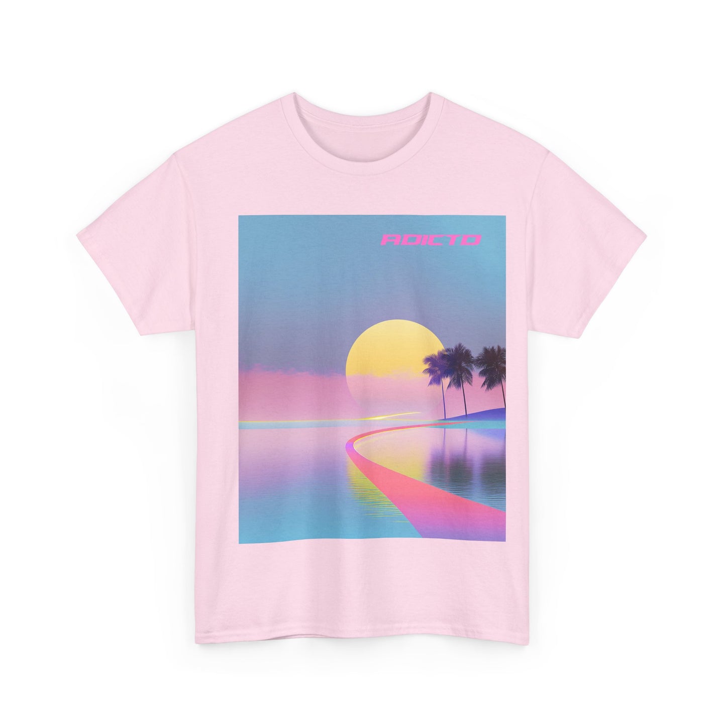 Retro Sunset Vibe Unisex Heavy Cotton Tee - Perfect for Beach Lovers