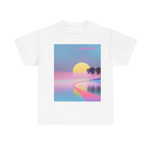Retro Sunset Vibe Unisex Heavy Cotton Tee - Perfect for Beach Lovers